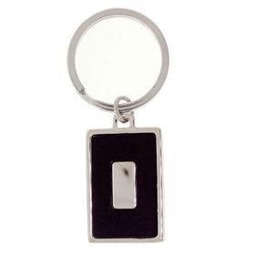 Engravable Key Ring for Gents Rhodium W/ Black Accents