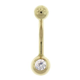 Belly Ring 10K Gold Barbell Style W/ Cubic Zirconia
