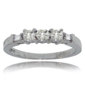 3 Stone Diamond Anniversary Ring 14K White Gold Bandstone 