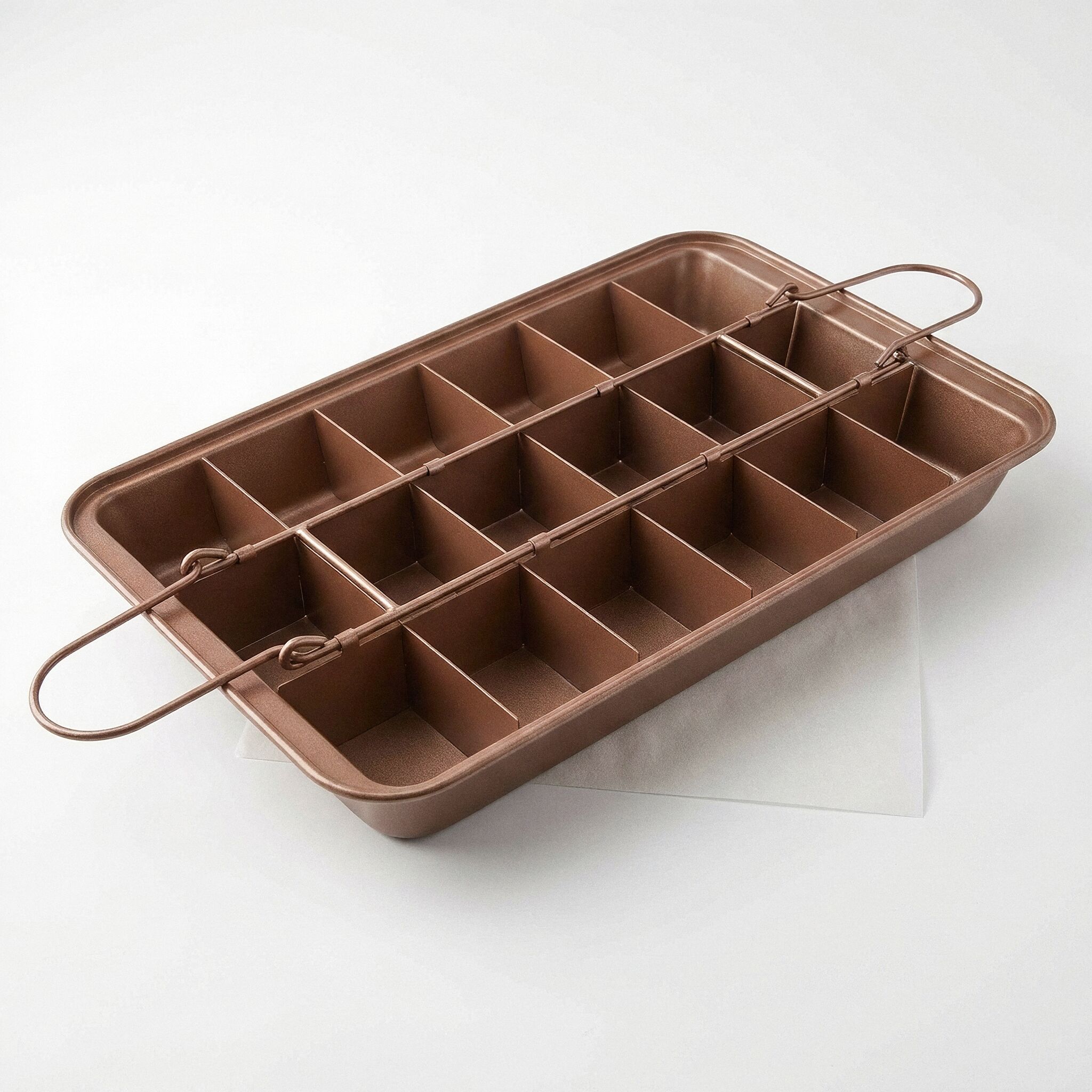 Brownie Nonstick Pan with Dividers -Nonstick Copper Baking Tray - All Edge & Corner Brownie Pan for Uniform Slices - 18 Precut Brownies - Even Heating, Dishwasher Safe - 12x8 Inch with Handles