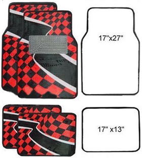 Red Checkered Flag Carpet 4 Piece Car Truck SUV Floor Mats