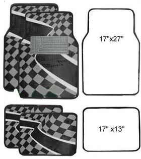 Grey Checkered Flag Carpet 4 Piece Car Truck SUV Floor Mats