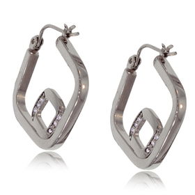 Diamond Hoop Earrings 14K White Gold Ladies Square Newdiamond 