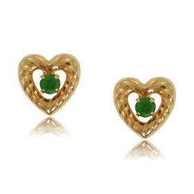 Emerald Earrings in 10K Yellow Gold Heart Shaped Ropeemerald 