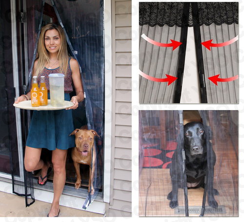 Magnetic Screen Mesh Door  Full Frame Velcro Walk Through Mosquito Screen Net - Hands-Free Automatic Snap Screen Closure Keeps Insects Bugs Out While Letting Fresh Air In - Pet Toddler Friendly
