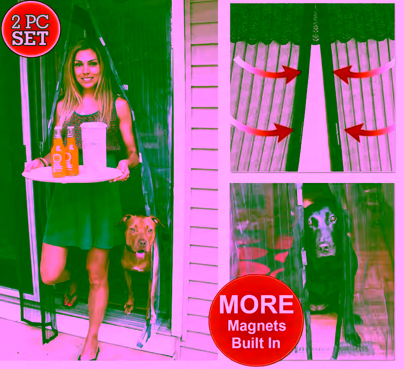 2 Magnetic Screen Mesh Doors - Walk Through Hanging Screen Door - Full Frame Velcro Mosquito Net, Close Automatically Tightly Keep Bugs Out, Lets Fresh Air In, Toddler And Pet Friendly - Deluxe Set