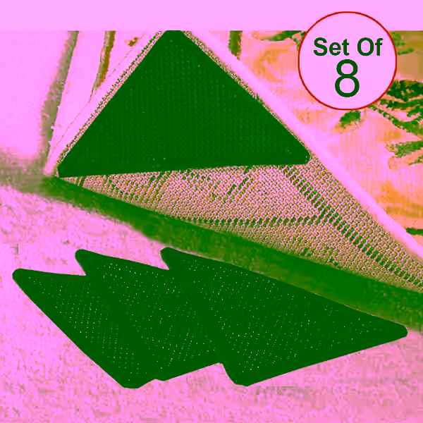 Reusable Corner Area Carpet Rug Grippers - Rubber Anti Curling Non Slip Skid Pads - 8pc Set