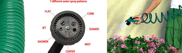 Green Coil Garden 50' Hose w/ 7 Pattern Spray Nozzle