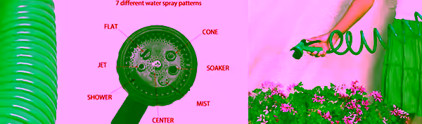 Green Coil Garden 50' Hose w/ 7 Pattern Spray Nozzle