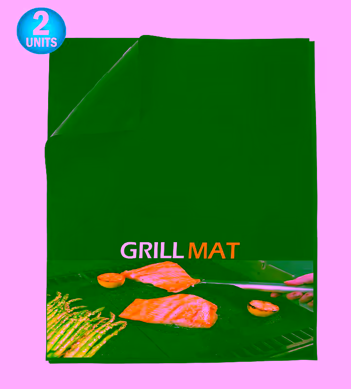 2PC Heavy Duty BBQ Non Stick Grill Mats -  Barbecue Grill & Baking Mats - Reusable, Reversible, Easy to Clean Barbecue Grilling Accessory - Works On Gas Charcoal & Electric