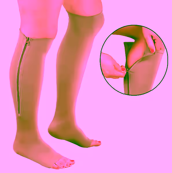 Zipper Pressure Compression Socks Open Toe Knee High Support Stockings - Soft, Breathable Easy On Off Compression Socks Helps Leg Circulation