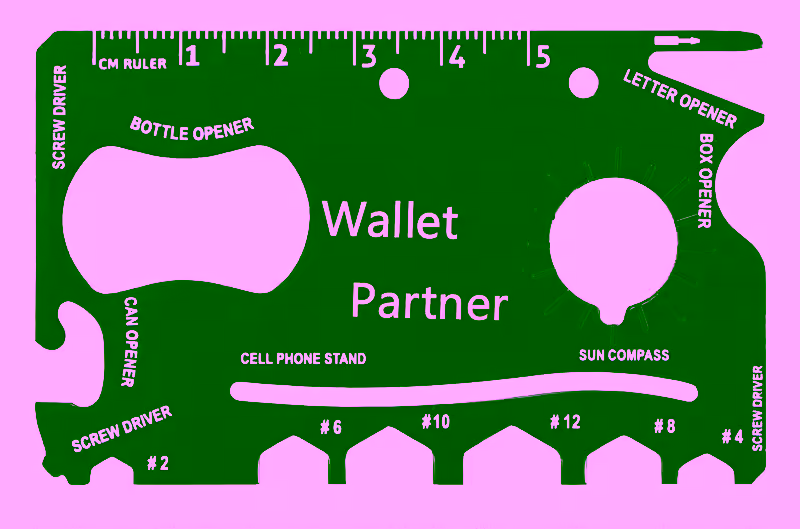 Wallet Partner - 19 in 1 Credit Card Sized Steel Pocket Multi Tool - Stainless Steel Survival Multitool Utility