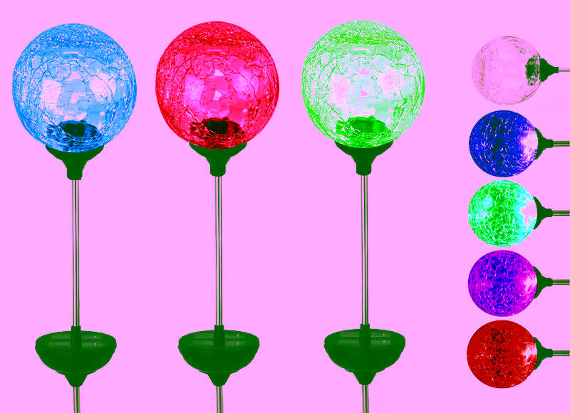 2 Pc - Solar LED Color Changing Crackle Glass Globes - Garden Landscaping Decorative LED Standing Globes - Regular Size