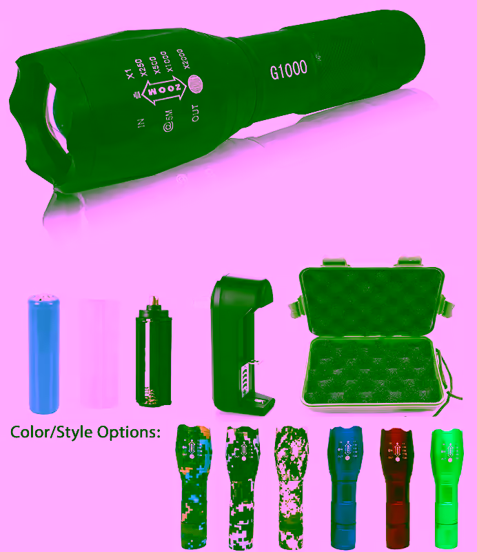 2 - G1000 Portable Zoomable Tactical LED Flashlight - 2000 Lumens