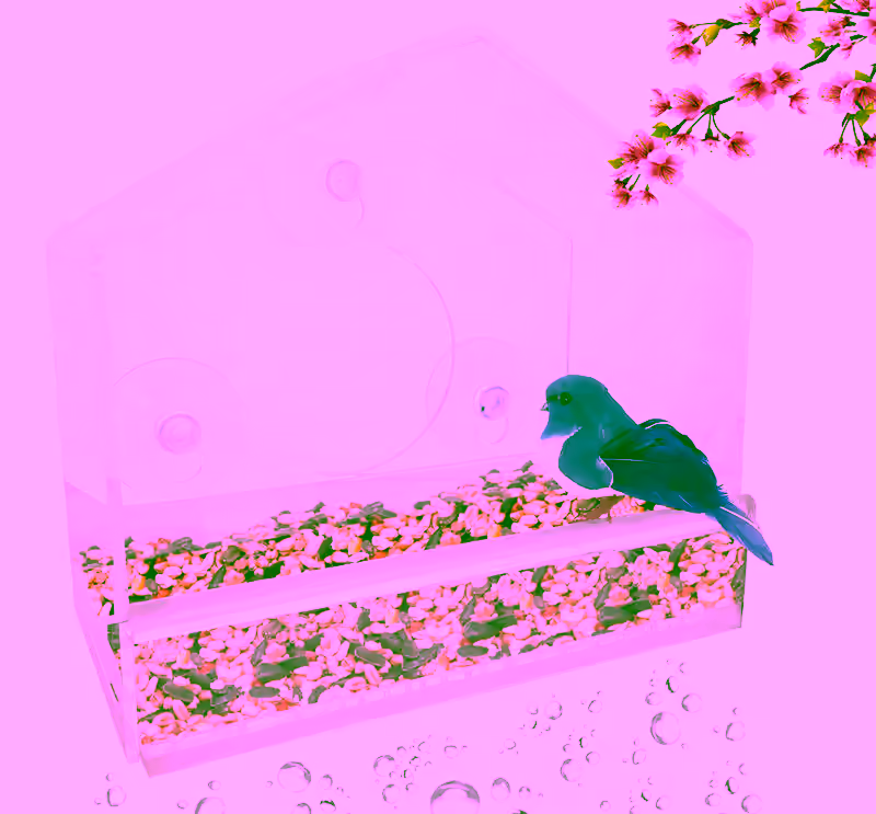 Window Bird Feeder - Clear, Removable Tray & Drain Holes