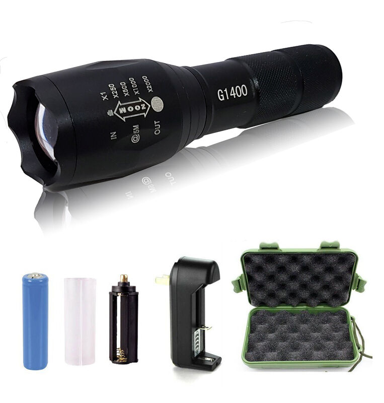1 - G1400 Portable Zoomable Tactical LED Flashlight - 2500 Lumens