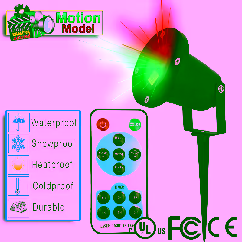 Christmas Star Laser Shower Projection Lights - Motion Star BURST w/ Remote