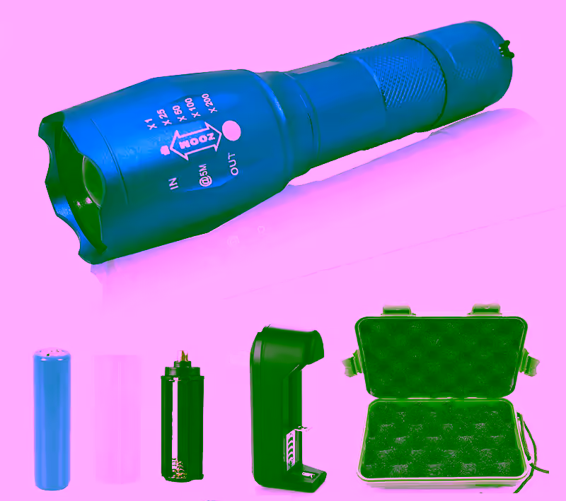 2 - G1000 Portable Zoomable Tactical LED Flashlight - 2000 Lumens - Blue