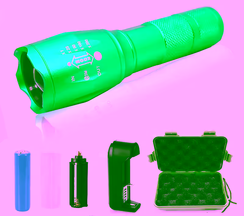 2 - G1000 Portable Zoomable Tactical LED Flashlight - 2000 Lumens - Green