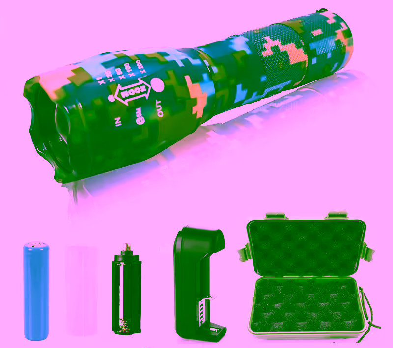 2 - G1000 Portable Zoomable Tactical LED Flashlight - 2000 Lumens - Blue Camo