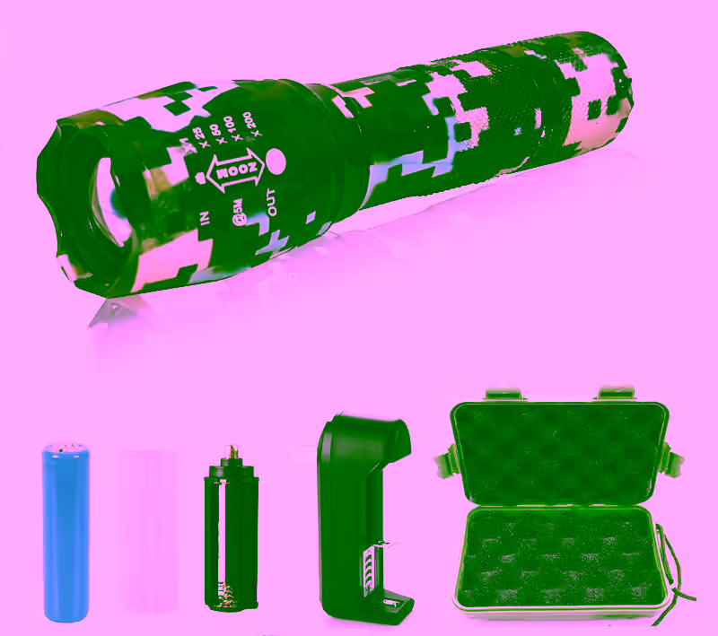 2 - G1000 Portable Zoomable Tactical LED Flashlight - 2000 Lumens - Dark Brown Camo