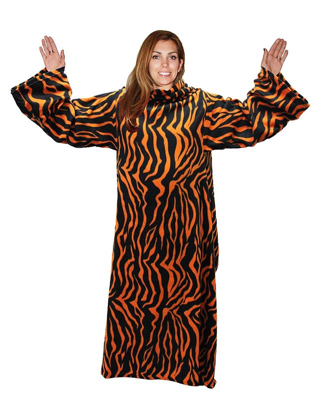 Soft Fleece Blanket With Sleeves - Tiger