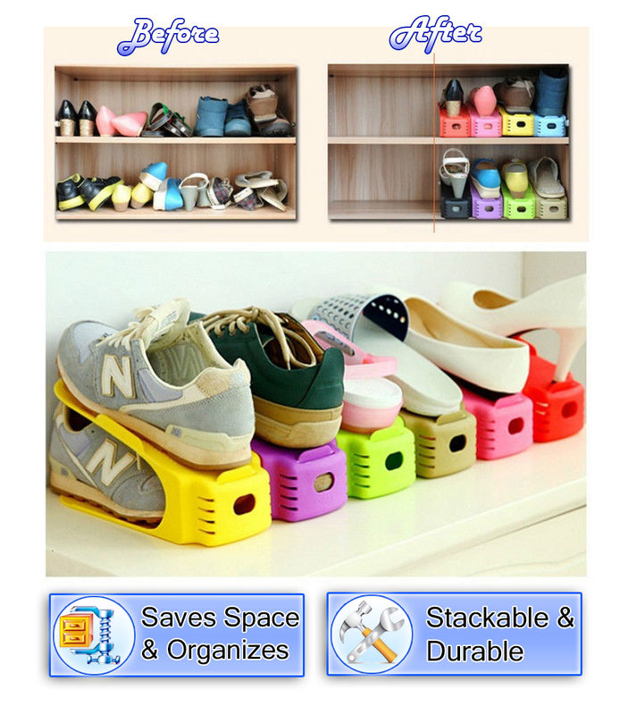 2 Shoe Storage Slot Organizer Rack - Space Saving Shelf Storage