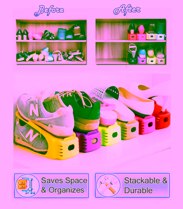 2 Shoe Storage Slot Organizer Rack - Space Saving Shelf Storage