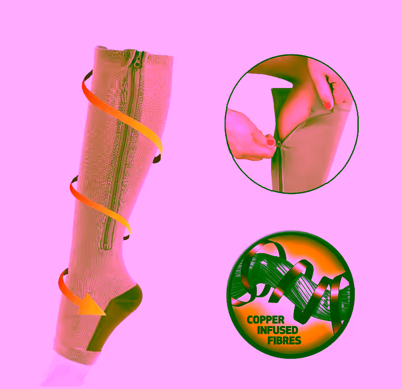Copper Energy Infused Zipper Compression Socks - Zip Up Circulation Pressure Stockings - 2 Pairs