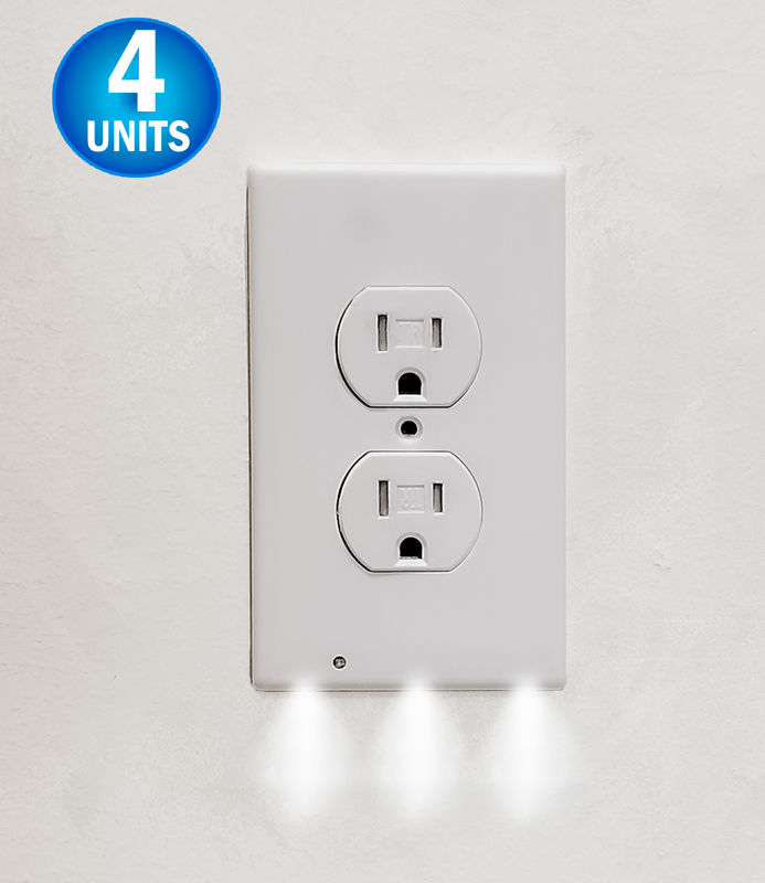 Wall Outlet LED Night Light - Easy Snap On Outlet Cover Plate - No Wires Or Batteries Needed - 4 Pack