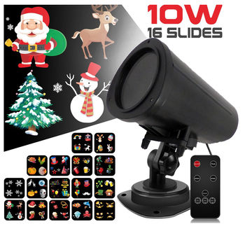 Christmas Holiday Decoration LED Projector Light - New Brighter Version - 16 Landscape Interchangeable Slides - Halloween, Snowflake, Christmas, Birthday Parties Rotating Indoor Outdoor Light Show