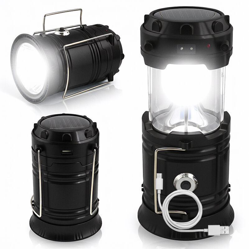 Solar Collapsible LED Lantern 3-in-1 Rechargeable, Flashlight & USB Power Bank - Portable, Bright, Eco-Friendly - Camping, Hiking, Fishing, Outdoor Activities, Emergencies