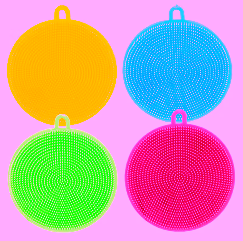 Magic Silicone Sponge Scrubber - 4pc  BPA Free Dish Cleaning Brush, Reusable Kitchen Scrubbers, Safe for Dishes & Food Wash, Better Cleaning with No Water Absorb, Eco-Friendly Rubber Sponges