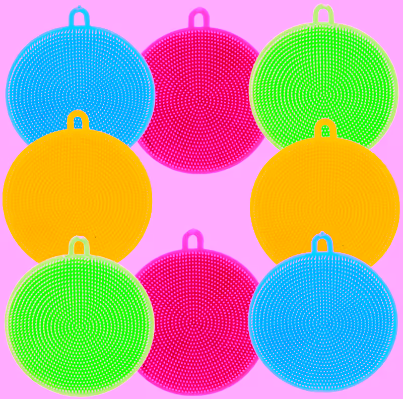Magic Silicone Sponge Scrubber - 8pc  BPA Free Dish Cleaning Brush, Reusable Kitchen Scrubbers, Safe for Dishes & Food Wash, Better Cleaning with No Water Absorb, Eco-Friendly Rubber Sponges