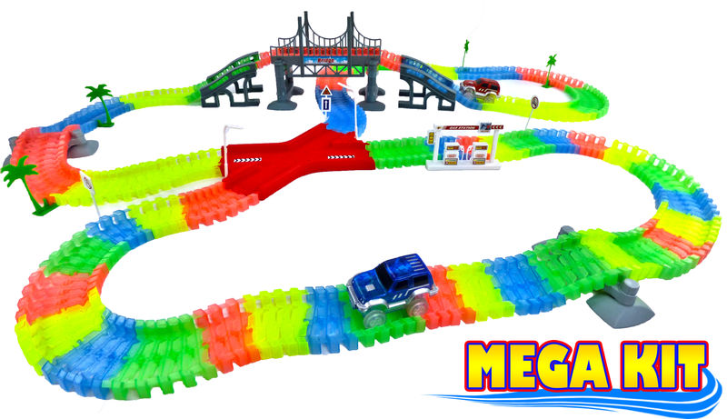 MEGA Twisting Glow In the Dark Light Up Race Car Tracks -  MEGA Set