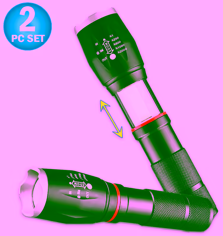 2 Ultra-Bright LED Flashlight Zoomable & Retractable COB Work Light Lantern Combo - Rechargeable, CREE L2 LED, Magnetic Base, 6 Modes, Weather Resistant Tactical Torch - Portable and Compact for Camping, Hiking, and Emergencies - Military Tough Desig