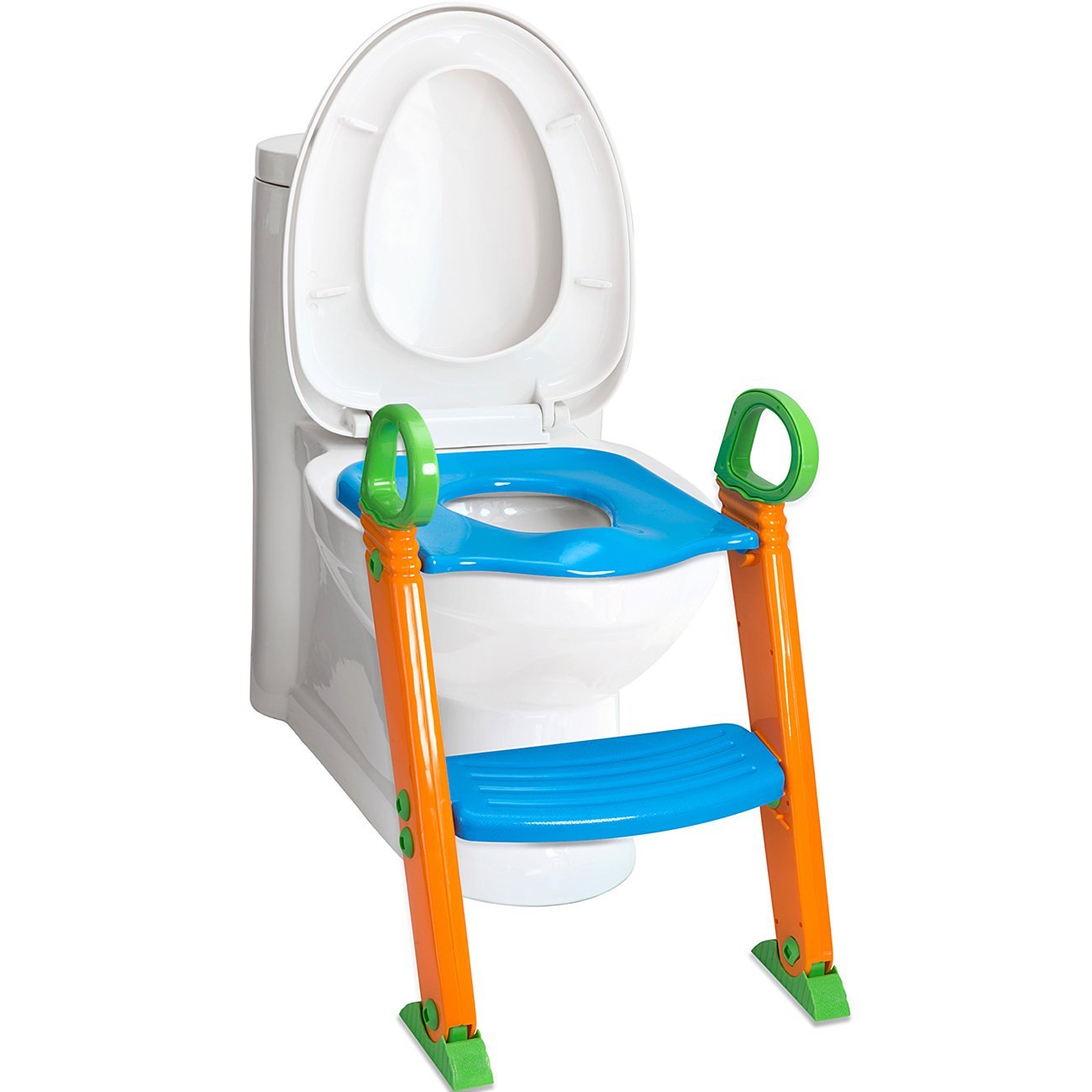 Potty Trainer Toilet Chair Seat with Sturdy Non Slip Step Stool Ladder w/ Handles - 3-In-1 Trainer for Kids & Toddlers Boys & Girls - Comfortable, Safe, Clean