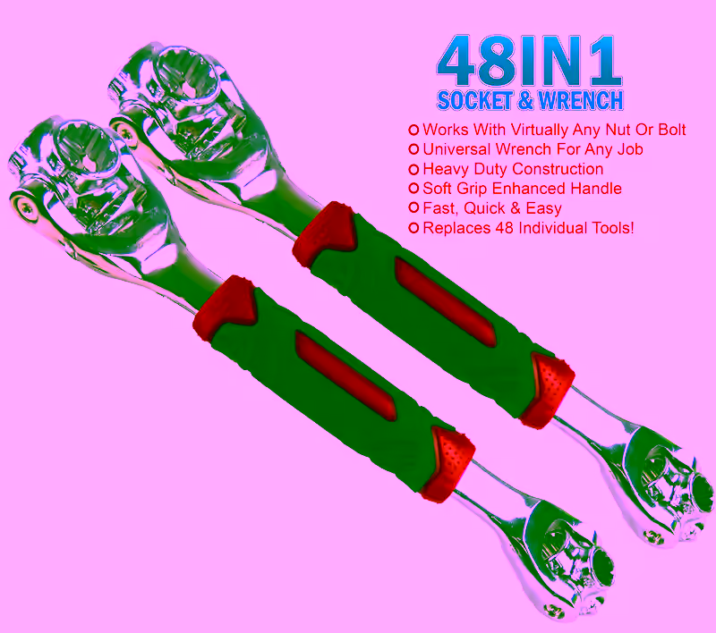 2pc - Universal Wrench 48 Tools In One Socket - Large Size , Works with Spline Bolts, 6-Point, 12-Point, Torx, Square Damaged Bolts and Any Size Standard or Metric