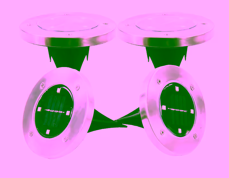 Disc Solar Powered Path Ground Lights 4 LED  - Outdoor/Indoor Waterproof Garden Landscape Spike Yard Lights - 4 Pack