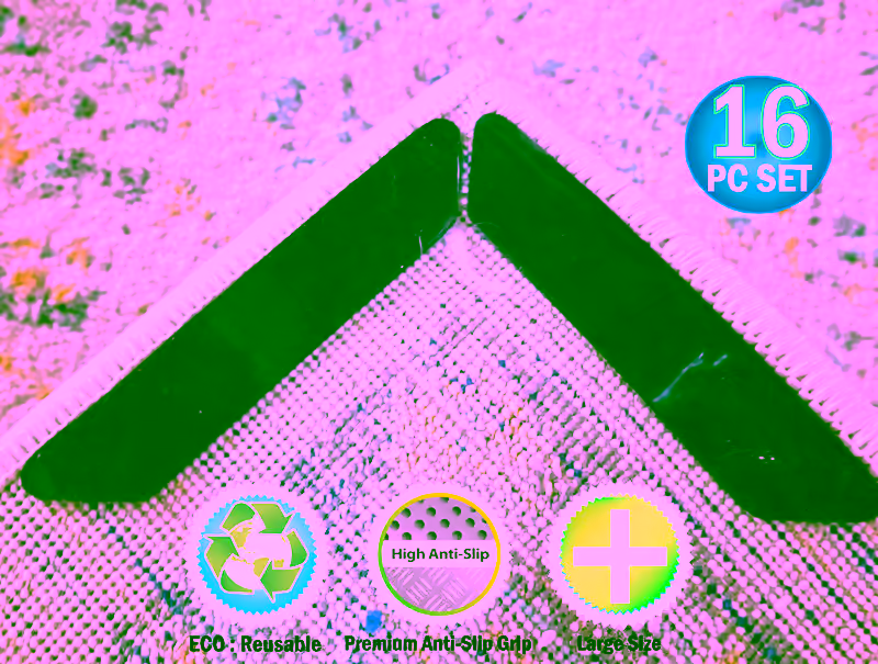 Reusable Carpet Rug Grippers Strips - Reusable Rubber Anti Curling Non Slip Skid Pads - 16pc Set