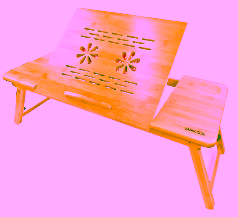 X-Large Bamboo Laptop Table Tray Desk - Height Adjustable, Foldable, 8 Tilting Angle's, Cup Holder, Drawer, with USB Cooling Fan - Perfect Breakfast Serving Bed Tray