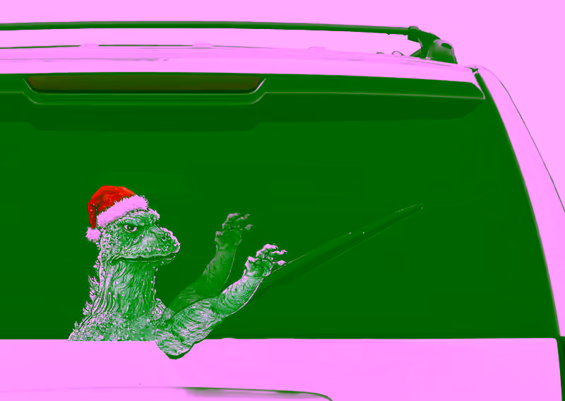 Rear Vehicle Car Window Waving Moving Windshield Wiper Blade Tag Decal Sticker  - Christmas Godzilla