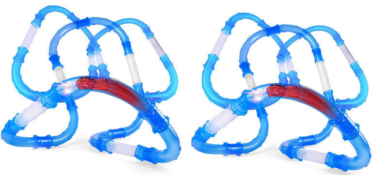 2 - Zoom Speed Car Race Track Tubes - Glow In The Dark Light Up LED Changeable Race Pipes -  56pc Set
