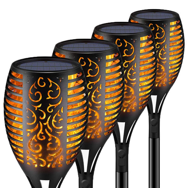4pc Solar 51 LED Waterproof Flickering Flames Tiki Torches Lights - Outdoor Waterpoof Landscape Decoration Patio Lights - Auto On/Off For Garden, Driveway, Patio, Yard & More