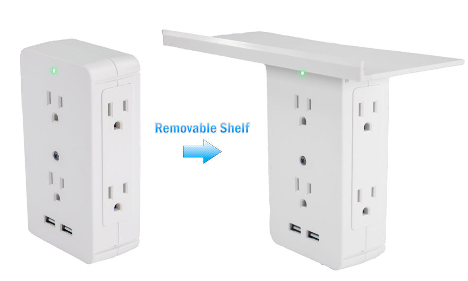 Wall Socket Power Outlet Shelf Stand w/ USB 6 Electrical Plugs Rotates TV eBay