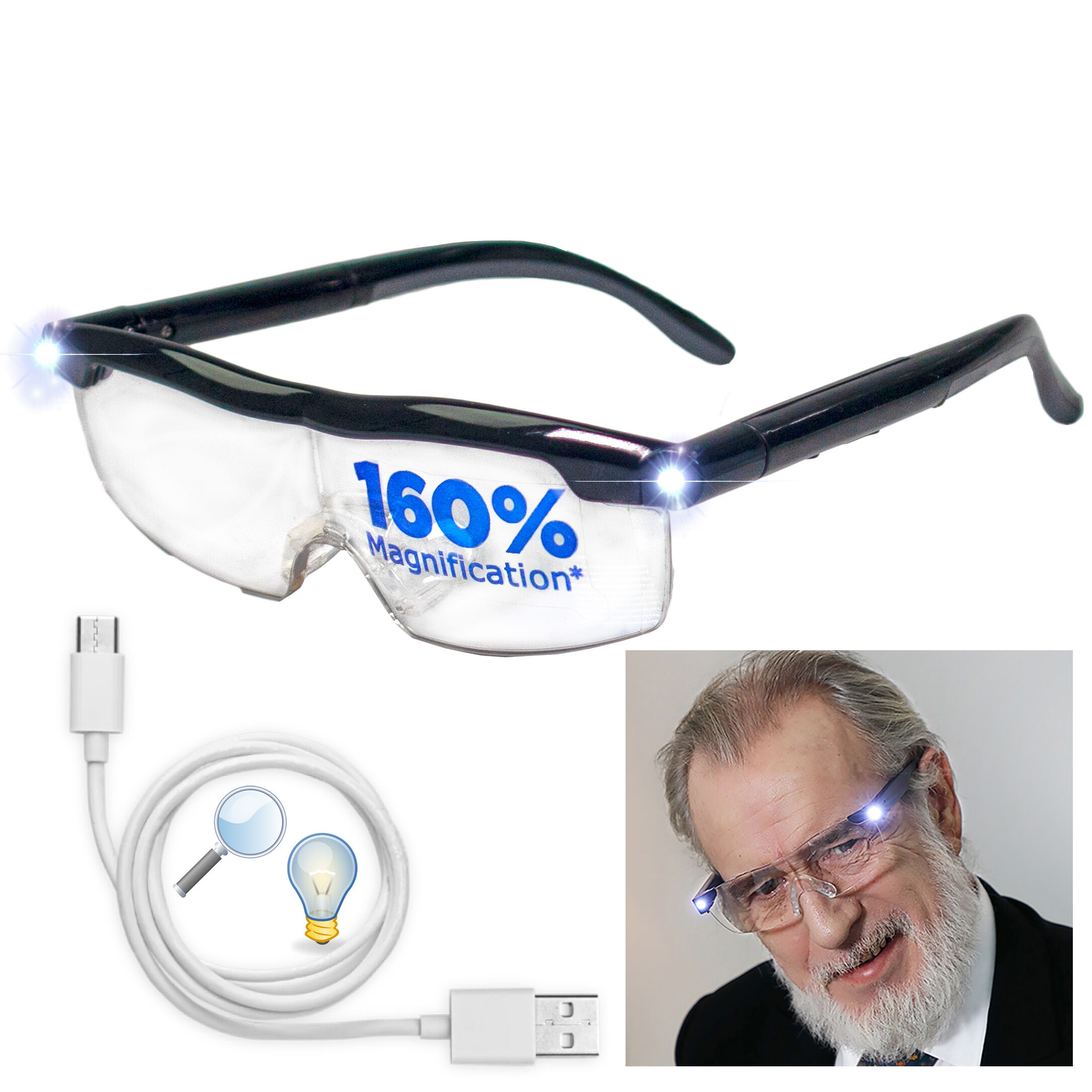 LED Magnifying Glasses w/ 1.6X Magnification - Bright Lighted Eyeglass Lights, USB Rechargeable, Lightweight & Durable - LED Eyewear Enhances Your Vision for Reading, DIY, Crafts & Detailed Work