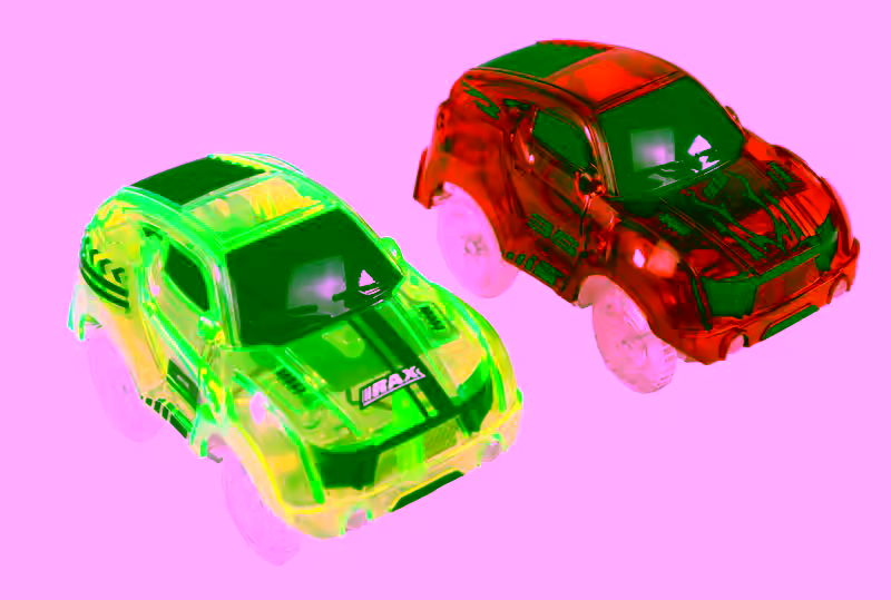2 Magic Twister Flexible Glow In the Dark Race Car Track Vehicles - New Turbo Race Cars Addon Set