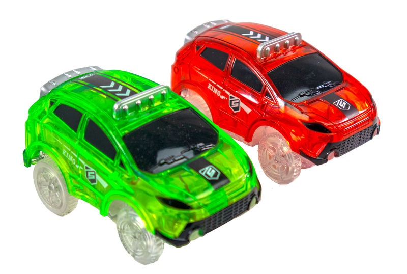 Magic Twister Glow In The Dark Light Up Race Vehicles - 2 New Turbo SUV Race Cars w/ 5 LEDs - For Twisting, Flexible Race Track Sets