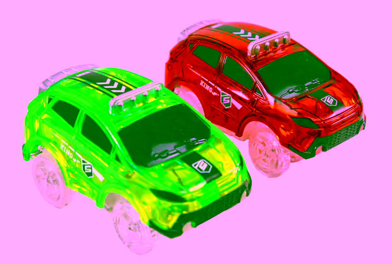 Magic Twister Glow In The Dark Light Up Race Vehicles - 2 New Turbo SUV Race Cars w/ 5 LEDs - For Twisting, Flexible Race Track Sets