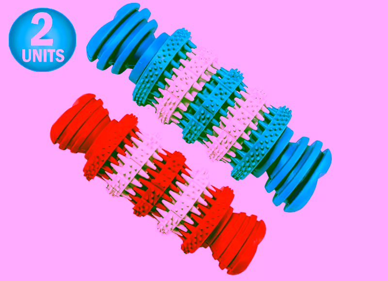 2pc Dog Chewing Teeth Brushing Toy Bone & Treat Dispenser - Dog Food Treat Feeder w/ Tooth Cleaning, Soft Natural Health Rubber Treat Bone for Pets